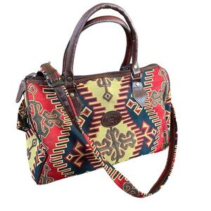 Vintage Red and Brown Patterned Satchel